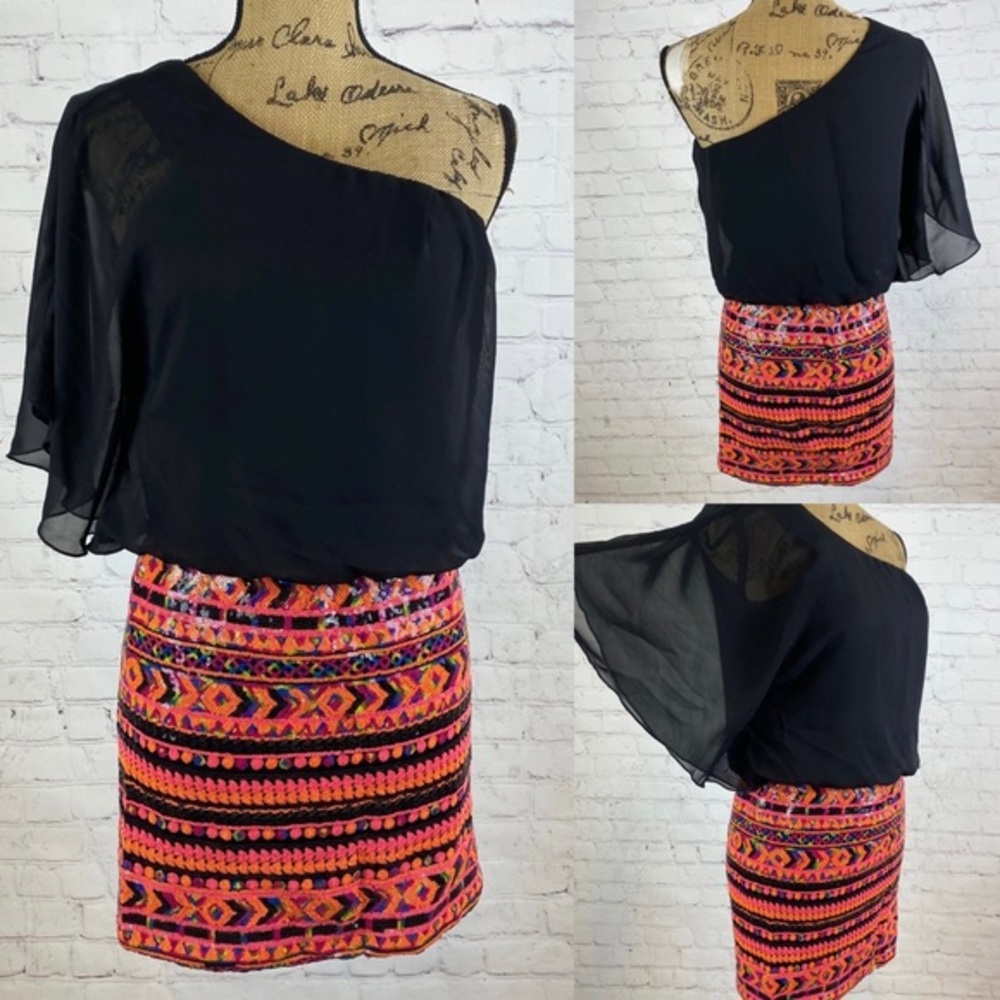 AS U Wish One Shoulder Butterfly Sleeve Sequin Mini Dress